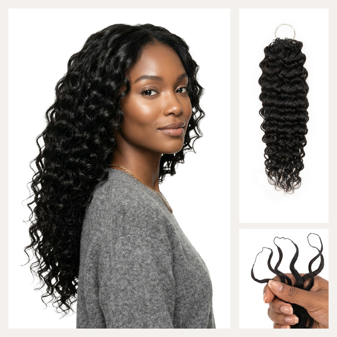 Chesed Hair Seamless Burmese Curly Handmade Feather Crochet Braid Natural Black Human Hair Extensions