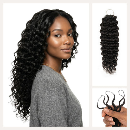 Chesed Hair Seamless Burmese Curly Handmade Feather Crochet Braid Natural Black Human Hair Extensions