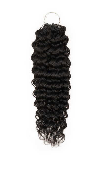 Chesed Hair Seamless Burmese Curly Handmade Feather Crochet Braid Natural Black Human Hair Extensions