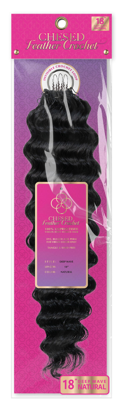 Chesed Hair Seamless Deep Wave Handmade Feather Crochet Braid Natural Black Human Hair Extensions