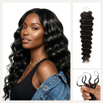 Chesed Hair Seamless Deep Wave Handmade Feather Crochet Braid Natural Black Human Hair Extensions