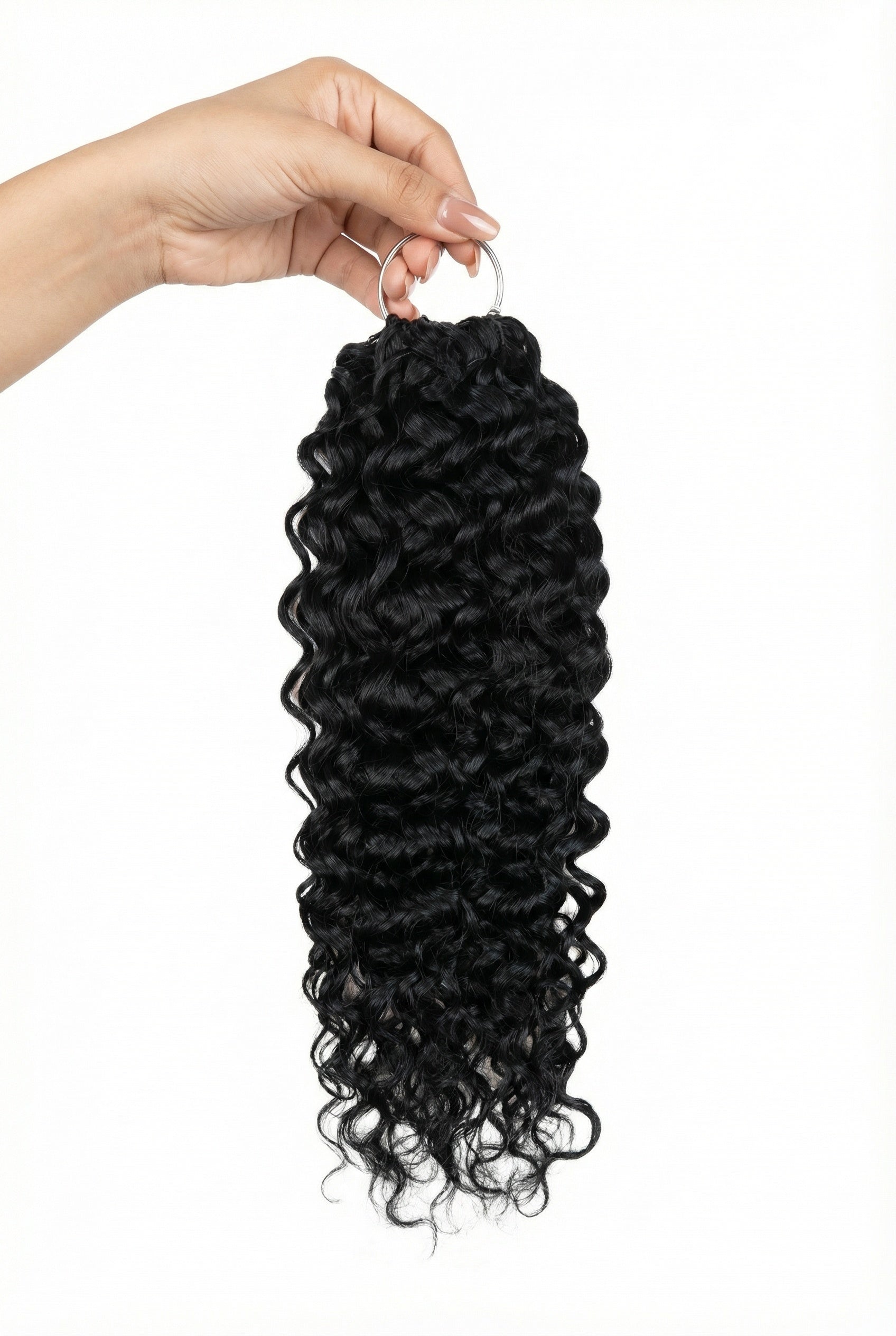 Chesed Hair Seamless Burmese Curly Handmade Feather Crochet Braid Natural Black Human Hair Extensions