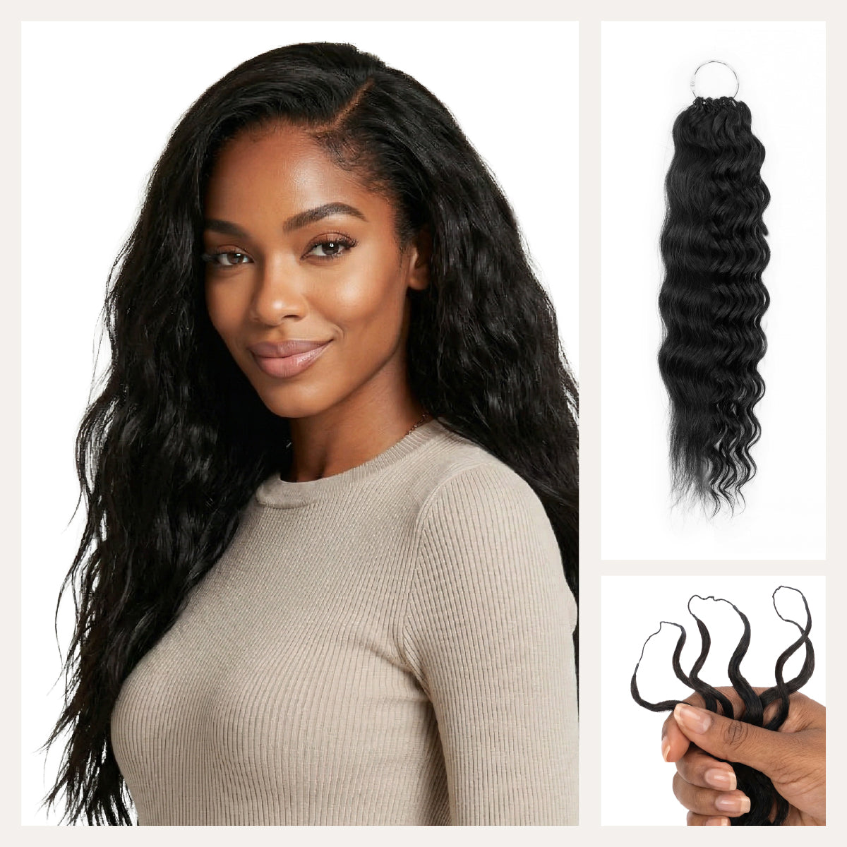 Chesed Hair Seamless Wet &amp; Wavy Handmade Feather Crochet Braid Natural Black Human Hair Extensions