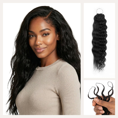 Chesed Hair Seamless Wet &amp; Wavy Handmade Feather Crochet Braid Natural Black Human Hair Extensions